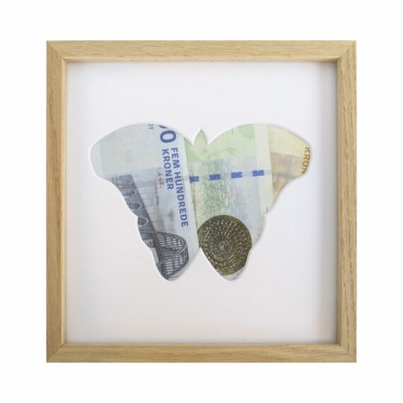 Kreativ indrammet pengegave med sommerfugle motiv